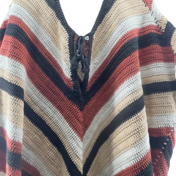 Some Days Lovin Crochet Poncho Multi Color Striped Women One Size Fits All - Picture 3 of 9